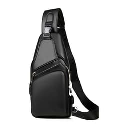 Seoky Rop Men Leather Sling Bag Purse Waterproof Crossbody Chest Bag Sling Backpack with USB Charging Port One Shoulder Bag Black