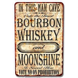 LYYUCKE 8x12 IN Man Cave Bourbon Whiskey & Moonshine Restaurant Sign Rustic Wall Décor Signs Vintage Art Beer Man Cave Decorations Liquor Pub Grill Prohibition GiftHigh Gloss Metal