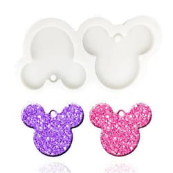 MLOLM Cute Flat Shiny Mouse Head Keychain Silicone Mold with Hole for DIY Fondant Mold Crystal Gum Paste Jelly Shots Cupcake Cake Topper Decoration Pudding Ice Cream Candy Desserts Luggage Tag