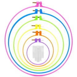 Pllieay 6 Pieces Plastic Embroidery Hoops Set and 16 Pieces Needles Plastic Circle Cross Stitch Hoop Ring 3.4 inch to 10.2 inch for Embroidery and Cross Stitch(Multicolor)