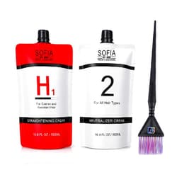 SOFIA BY ODE Hair Rebonding Professional Hair Straightener + Neutralizing Emulsion SET bundle with a Hair Brush (H+Neutralizer, 500ml+500ml)