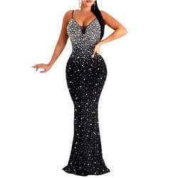 MAYFASEY Women's Sexy Elegant Rhinestone Hot Drilling Process Bodycon Dress Party Club Night Out Dress Long Evening Dresses
