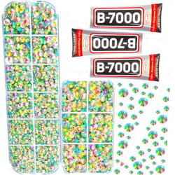 Worthofbest 7500Pcs ab Crystal Rhinestones Flatback with b7000 Gem Glue for Crafts Clothes Clothing Crafting, Iridescent ab Stones Flat Back Rhinestones for Fabric Shoes Tumblers Shirt, ab Diamonds 2/3/4/5mm Mix