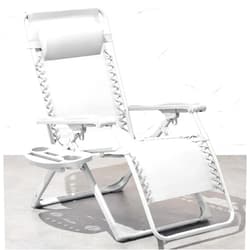 Best Choice Products Adjustable Zero Gravity Chair, Monochromatic Color Folding Patio Recliner w/Side Tray, Headrest - Snow