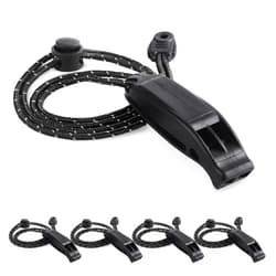 CooBigo 4Pack Emergency Whistle with Adjustable Reflective Lanyard, Shrill Loud Rescue Whistles for Outdoor Survival Hiking Camping Hunting Fishing Boat Kayak Life Vest Jacket Boating Rescue Signaling (Black)