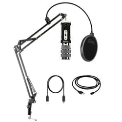 Samson Satellite USB/iOS Broadcast Microphone for Recording, Podcasting, and Streaming (SASAT) - Compatible with iOS, Mac, Windows Bundle with Blucoil Boom Arm Plus Pop Filter