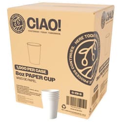 CIAO! 8oz White Paper Hot Cup, Disposable, 80mm Diameter 1,000 Count