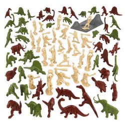 Tim Mee Toy TimMee Prehistoric Plastic Dinosaur & Caveman Figures - Tan, Rust, & OD Green 73pc