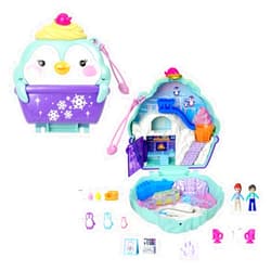 Polly Pocket Dolls & Playset, Snow Sweet Penguin Compact with 13 Accessories, Travel Toy with Fidget Exterior