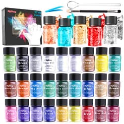 SigWong Mica Powder - 32 Pearlescent Epoxy Resin Color Pigments Set- Natural Cosmetic Grade Pigment for Soap Dye, Lip Gloss, Nail Polish, Makeup, Epoxy Resin, Candle Making, Bath Bombs, Slime, 5g/0.18oz
