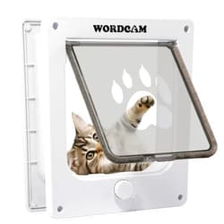 Wordcam Medium Cat Door Flap, 4 Way Locking Cat Door for Interior Exterior Doors, Pet Door for Cats Kitty Kittens Doggies, Robust, Weather-Resistant (White, M)