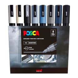 Posca Markers Set, 8 Medium Paint Markers 5M – Mono Tones – White, Ivory, Silver, Grey, Slate Grey, Deep Grey, Navy Blue, Black