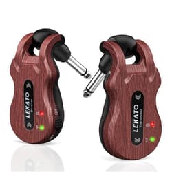 LEKATO Wireless Guitar System 5.8 Wireless Guitar Transmitter Receiver Rechargeable Audio Wireless Transmitter Receiver 4 Channels Transmission Range for Electric Guitar Bass (Grain)