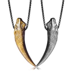 KVREET Wolf Tooth Matching Couple Amulet Stone Pendant Necklace for Men and Women Couples
