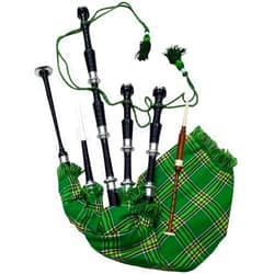AAR Scottish Full Size Bagpipe Rosewood or Black Finish with Silver Plain Mounts Free Tutor Book, Carrying Bag, Drone, Reeds (Black,National Green)