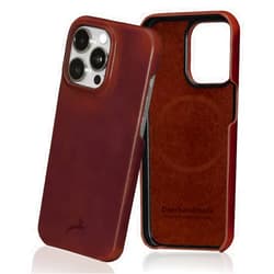 DEERHANDMADE Premium Full Grain Leather Phone Case Compatible with Apple iPhone 15 Pro, MagSafe and Wireless Charger, Shockproof Protective Camera Edge Garnet Edition