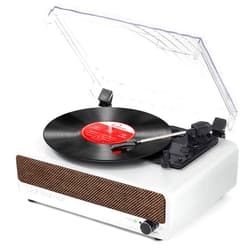 Udreamer Vinyl Record Player with Upgraded Speakers Bluetooth Turntable Support USB AUX-in Headphone RCA Line-Out Auto-Stop 3 Speed Belt-Driven Vintage Portable Vinyl Player Mirror Design