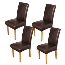 RUYICZB Waterproof Dining Chair Covers PU Leather Stretch Chair Slipcovers Removable Washable Chair Protector Cover Universal Chair Covers for Dining Room Kitchen Hotel,Brown,4 Pcs