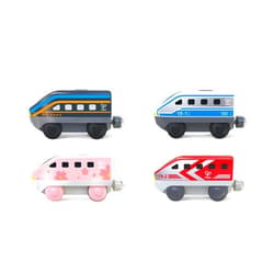 Hape: Intercity Battery Powered Locomotive Set - 4 Different Colored Toy Trains, Forward & Reverse Direction Switch, Magnetic Attaching, Kids Ages 3+