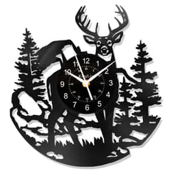 BOVIZIPY Deer Forest Theme Wall Clock, 12 Inch Vinyl Record Clock,Art Wall Deer Decor,Home Decor,Cute Present for Parents/Deer Fan/Animal Lovers.Black Glue Art Decor Gift.