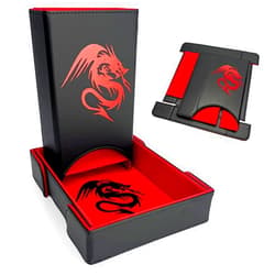 Luck Lab Folding Dice Tower and Dice Tray for RPG Table Top Gaming - Black/Red - Dragon Design