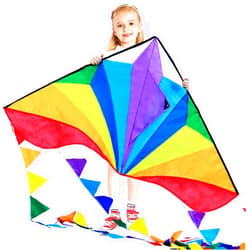 HONBO Large Delta Kite for Kids & Adults,Extremely Easy to Fly Kite for Beach Trip,String Line Included,with Colorful Tail,Perfect for Beginners