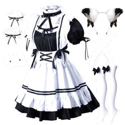 Wannsee Anime French Maid Apron Lolita Fancy Dress Cosplay Costume Furry Cat Ear Gloves Socks set(Plus size 4XL)