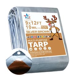 STARPYNG-10 Mil Sliver/Brown 9x12 Feet Tarp-Heavy Duty Poly Tarpaulin-Waterproof Tarp, UV Resistant, Durable, Weather Resistant, Cover Car, Swimming Pool, Boat