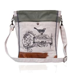 PARRYS LEATHER WORLD Upcycled Canvas Crossbody Bag for Women | Cowhide Bag | Hair Accent on the Bottom | Upcyceled Tote Bag Messenger Casual Sling Canvas Sathcel Bag with Adjustable & Deatchable Shoulder Strap