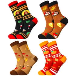 SATINIOR 4 Pair Fall Sock Autumn Novelty Sock Thanksgiving Holiday Sock Leaves Pumpkin Turkey Print Sock for Women Girl Gift