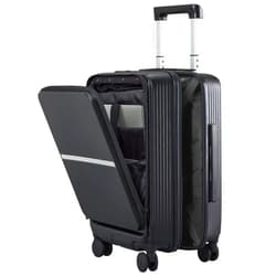 Hanke 20 Inch Carry On Luggage Airline Approved Hard Shell Suitcases with Wheels & Front Pocket TSA Luggage Lightweight Carry On Suitcase for Travel Rolling Luggage(Black)