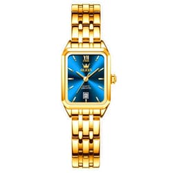 OLEVS Square Watches for Women, Gold Stainless Steel Bracelet Ladies Small Face Watches, Dainty Waterproof Women's Wrist Watches with Date, Gold/Black/White/Blue/Green Dial