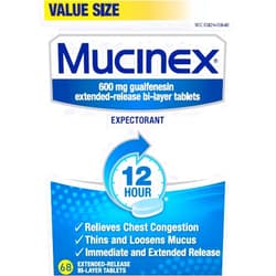 Mucinex SE 12 Hour Chest Congestion Expectorant, Tablets, 68 Count