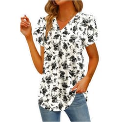 Yincro Womens Summer Dressy Chiffon Blouses V Neck Ruffle Short Sleeve Casual Tunic Tops