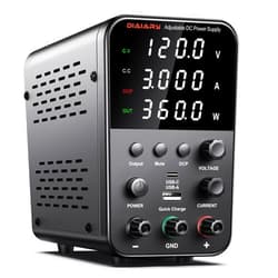 DIAIARY DC Power Supply Variable, 120V 3A Bench Power Supply with Encoder Knob, 4-Digits Display, Adjustable Regulated lab Power Supply with 5V 3.6A USB & Type-C Quick-Charge, Output Switch