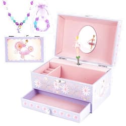 Hombrima Music Jewellery Box with Drawer Necklace Bracelet, Musical Jewelry Storage Case with Spinning Ballerina Gift Set for Kids Girls Children Daughter (Pink Dancer)