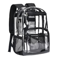 Vorspack Clear Backpack Heavy Duty - Large Clear Bookbag Clear Backpacks for Adults Transparent See Through Backpack for College Work Travel - Black