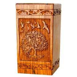 INTAJ Handcarved Wooden Cremation Urn for Human Ashes - Tree of Life Design, 180 lbs Capacity, Suitable for Adult Men and Women - Decorative Funeral Urn Box and Casket - Wooden Carved Box