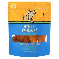 Honey I'm Home, Crunchy Ears Buffalo Dog Chews, 4 Pieces - All Natural, Free Range, Healthy, Grain Free, Honey Coated & Crunchy