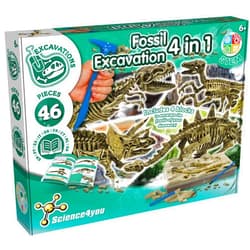 Science4you Dinosaur Fossil Excavation Kit 4 in 1 - Fossil Digging Kit for Kids, Build 4 Dinosaur Fossils, 46 Pieces, Archeology Set, Hunting Kit - Dinosaur Toys, Games for Boys and Girls Age 6+