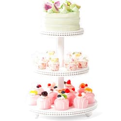 VIVIRBIEN Yangbaga 3 Tier Cupcake Stand Round,Wood Cupcake Stand with Beads,Tiered Cake Stand,Dessert Display Stand,Cupcake Tower for Party, Wedding, Birthday, Home Decor