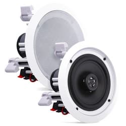 Pyle Pair 6.5” Flush Mount In-wall In-ceiling 2-Way Home Speaker System Spring Loaded Quick Connections Dual Polypropylene Cone Polymer Tweeter Stereo Sound 200 Watts (PDIC1661RD) White