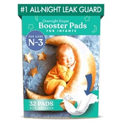 Naturally Nature Diaper Booster Pads Stop Nighttime Leaks, Adhesive Diaper Liners for Baby Overnight Diapers - Size N-3 Boys, 32-Pack - Disposable Diaper Pads for Heavy Wetters and Active Sleepers