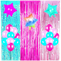 Hoomtry Surprise Party Supplies Birthday Decorations, Pink Teal Fuchsia Curtains and Balloons for Girls Surprise Party Cake Table Supplies to Booths Backdrop