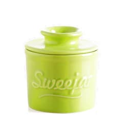 Sweejar Porcelain Butter Crock Keeper, French Butter Dish Keeps the Butter Fresh Soft & Spreadable, Serving Butter Easy for Bread Lovers Breakfast Kitchen Counter (Green)