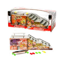 SPIRITRIDERS GRIP TRICKS Grip and Tricks - Funbox Fingerboard Park (Stairs Fingerboard Rails) with 1 Finger Skate 8 Extra Mini Fingerboards Wheels and 1 Mini Skateboard Tool - Finger Toy Set 11”x4.5”x4” for 6+ Years Old Kid