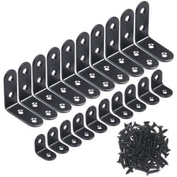 YAMASO 20PCS L Bracket Corner Bracket,Black Small Right Angle Bracket for Wood Furniture Cabinet Chair(10PCS 0.79 Inch+10PCS 1.57 Inch with 60PCS Screws)