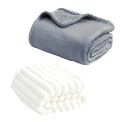 Bedsure Fleece Blanket&Bedsure Blanket for Couch，Grey&White，66x90&60x80