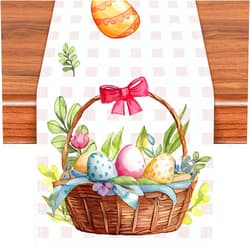 Labeol Easter Table Runner, 72x13 Inch Easter Eggs and Baskets Table Runner, Light Color Easter Decorations for Table, Spring Table Runner Easter Party Decorations for Kitchen Dining Table Decor