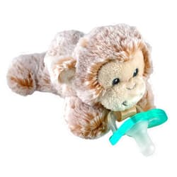 RaZbaby JollyPop Pacifier, Holder w/Detachable Baby Pacifier, Stuffed Animal RaZbuddy, All Ages 0M+, 100% Medical Grade USA Made Silicone, Machine Washable, Textured & Easy to Hold – Monkey